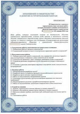 Приложение к свидетельству о допуске к строительным работам Волгодонск СРО в строительстве